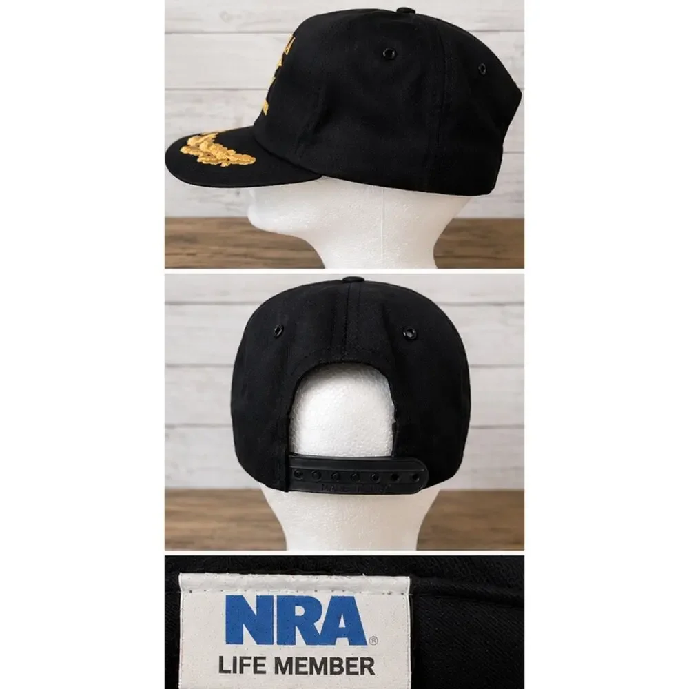 NRA Life Member Vintage Baseball Cap Hat Black Gold Embelished SnapBack